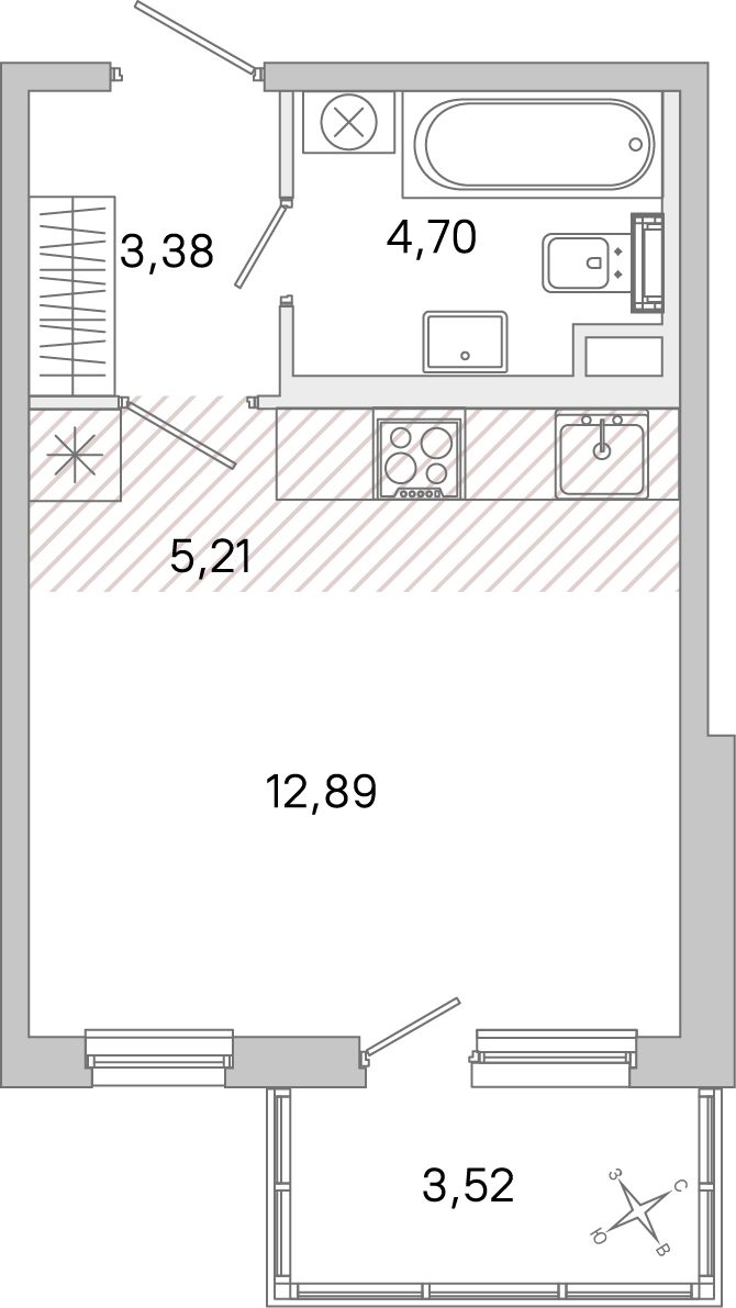 Планировка: студия, 26,2 м²