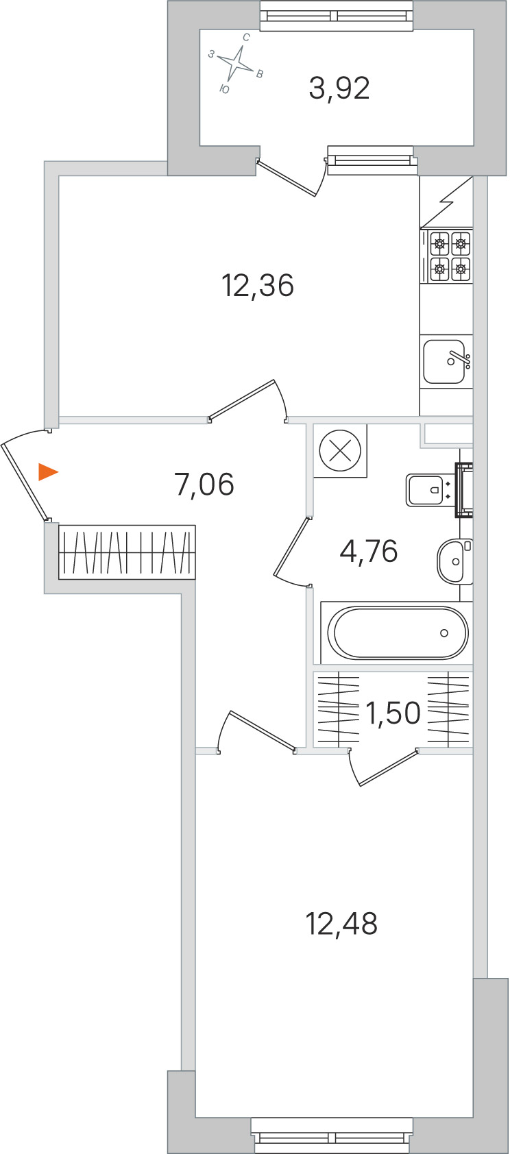 Планировка: 1-комнатная квартира, 38,2 м²
