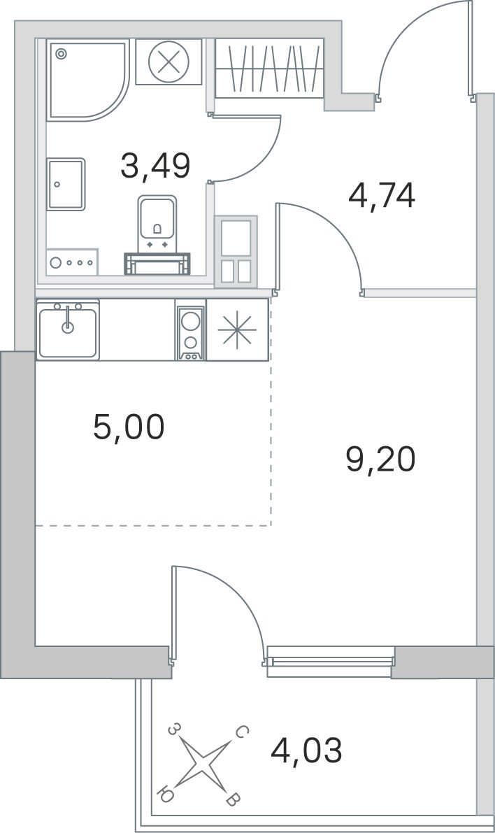 Планировка: студия, 22,4 м²
