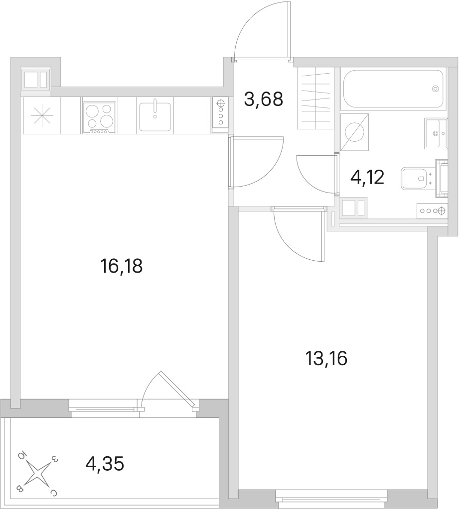 Планировка: 1-комнатная квартира, 37,1 м²