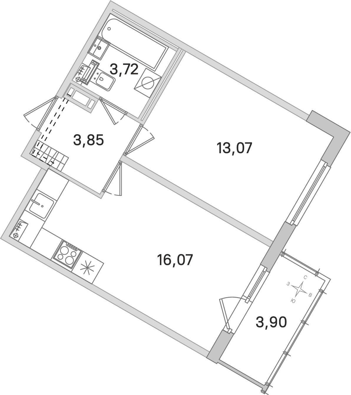 Планировка: 1-комнатная квартира, 36,7 м²