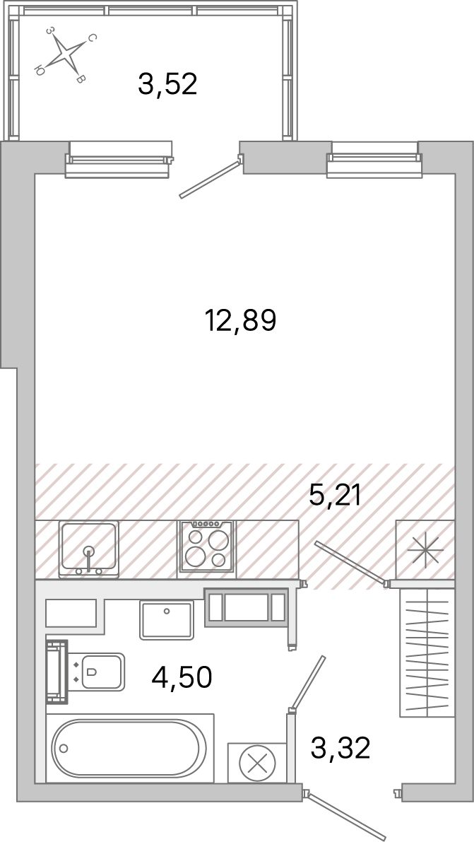 Планировка: студия, 25,9 м²