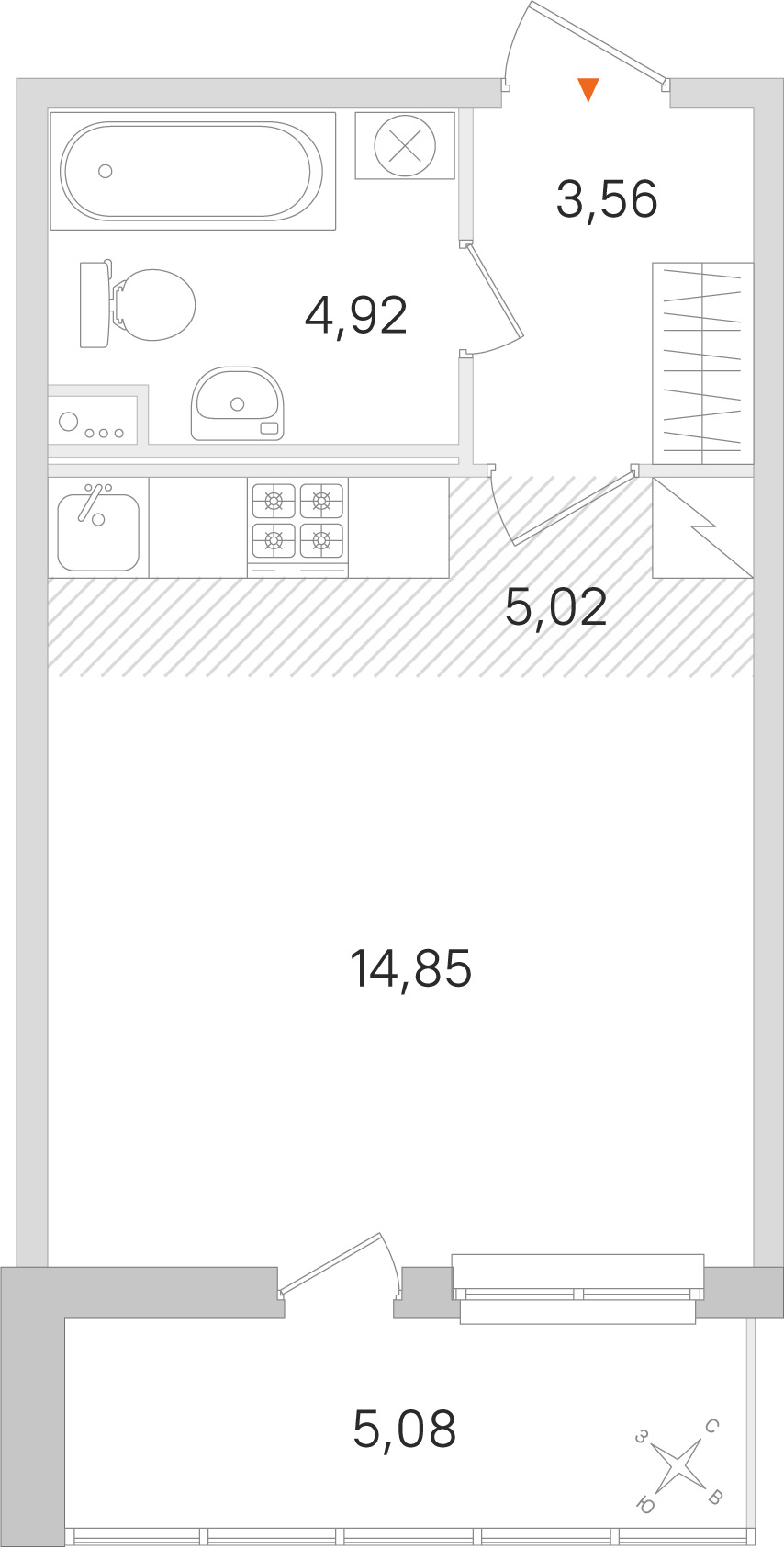 Планировка: студия, 28,4 м²