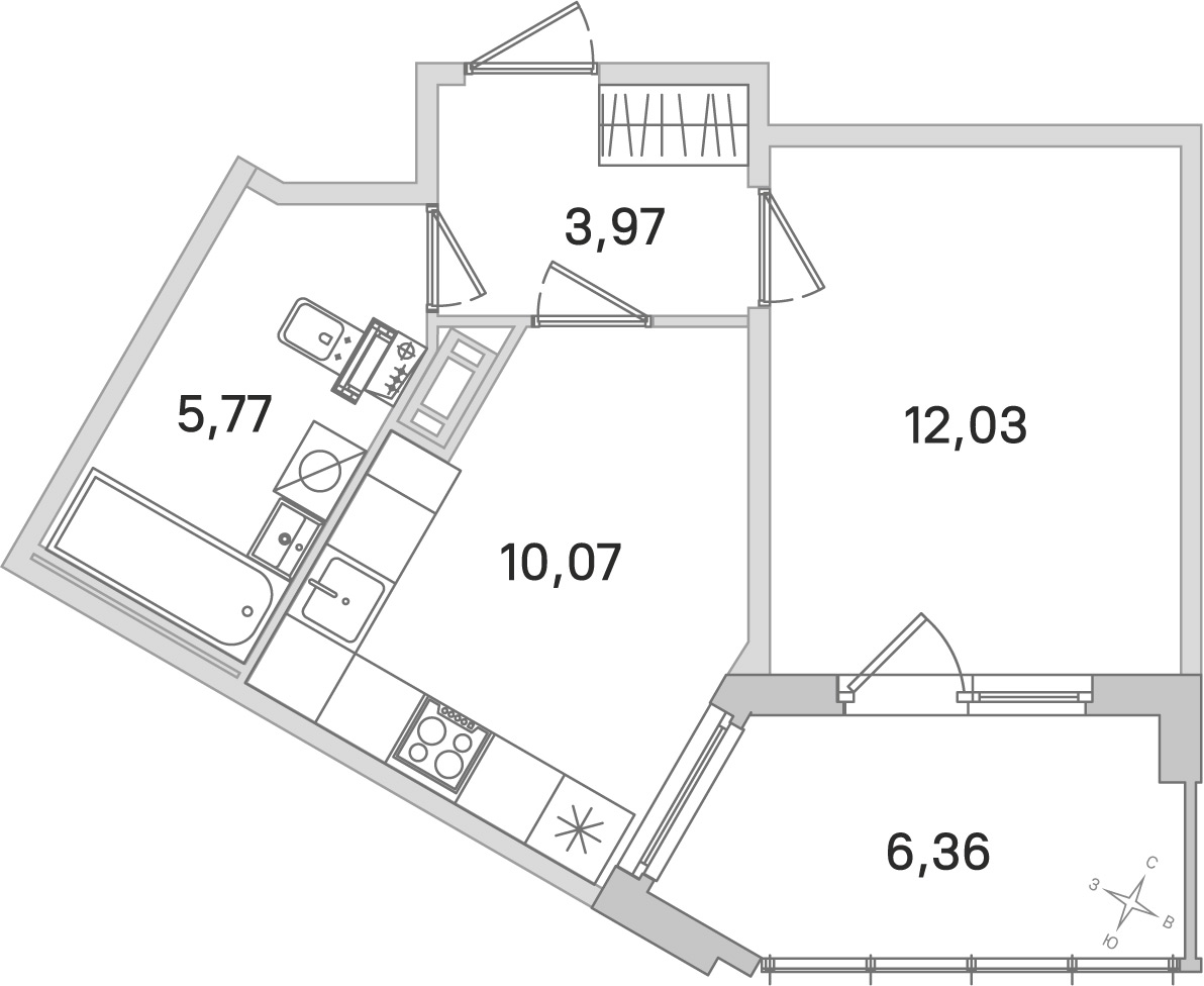 Планировка: 1-комнатная квартира, 31,8 м²