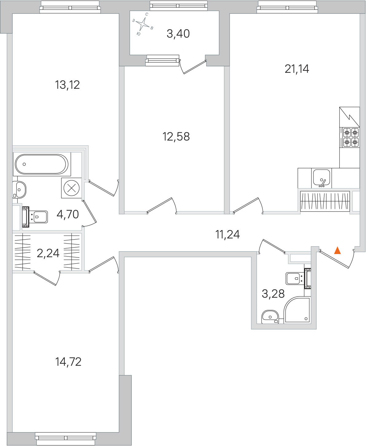 Планировка: 3-комнатная квартира, 83,0 м²
