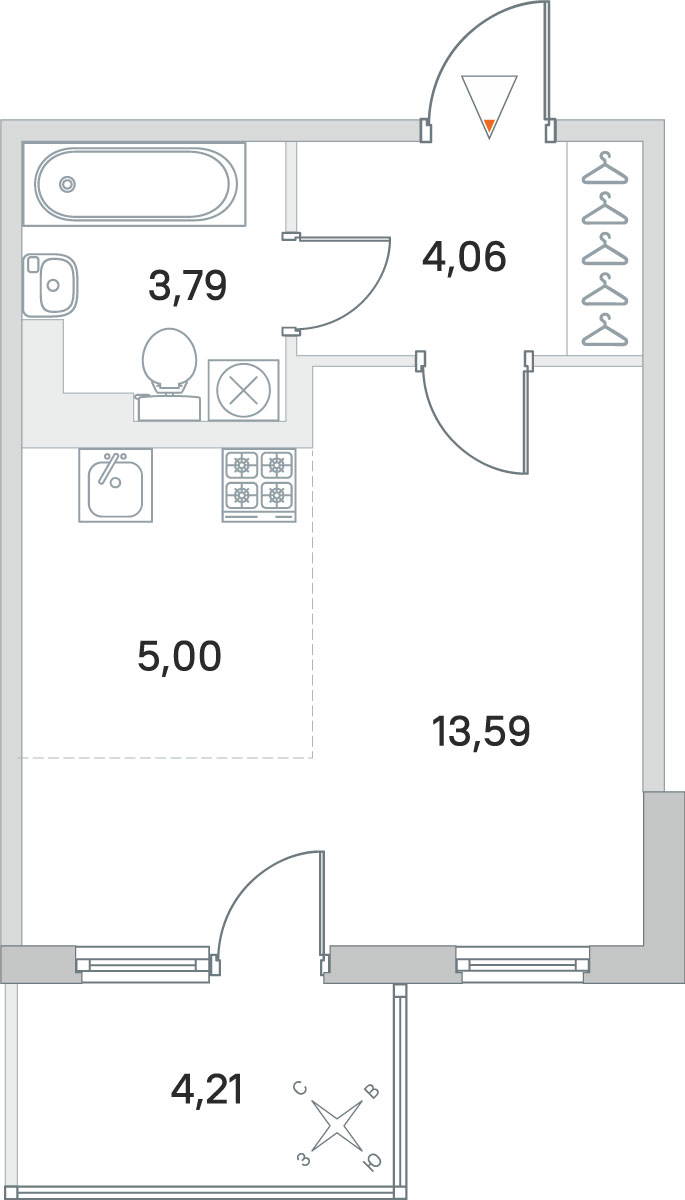 Планировка: студия, 26,4 м²