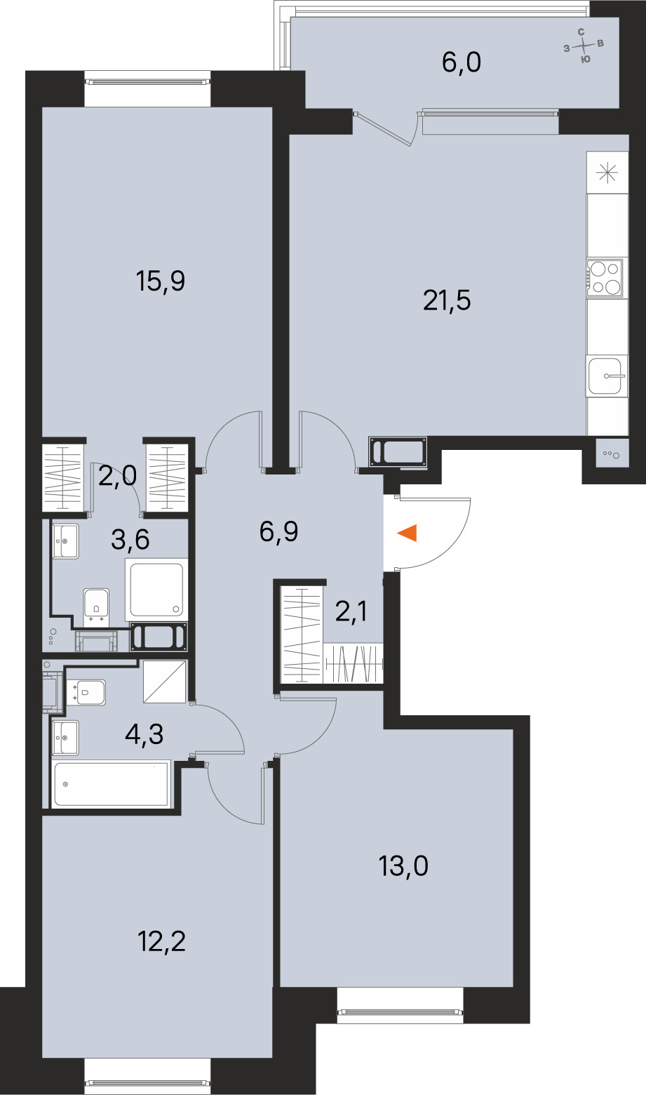 Планировка: 3-комнатная квартира, 81,5 м²