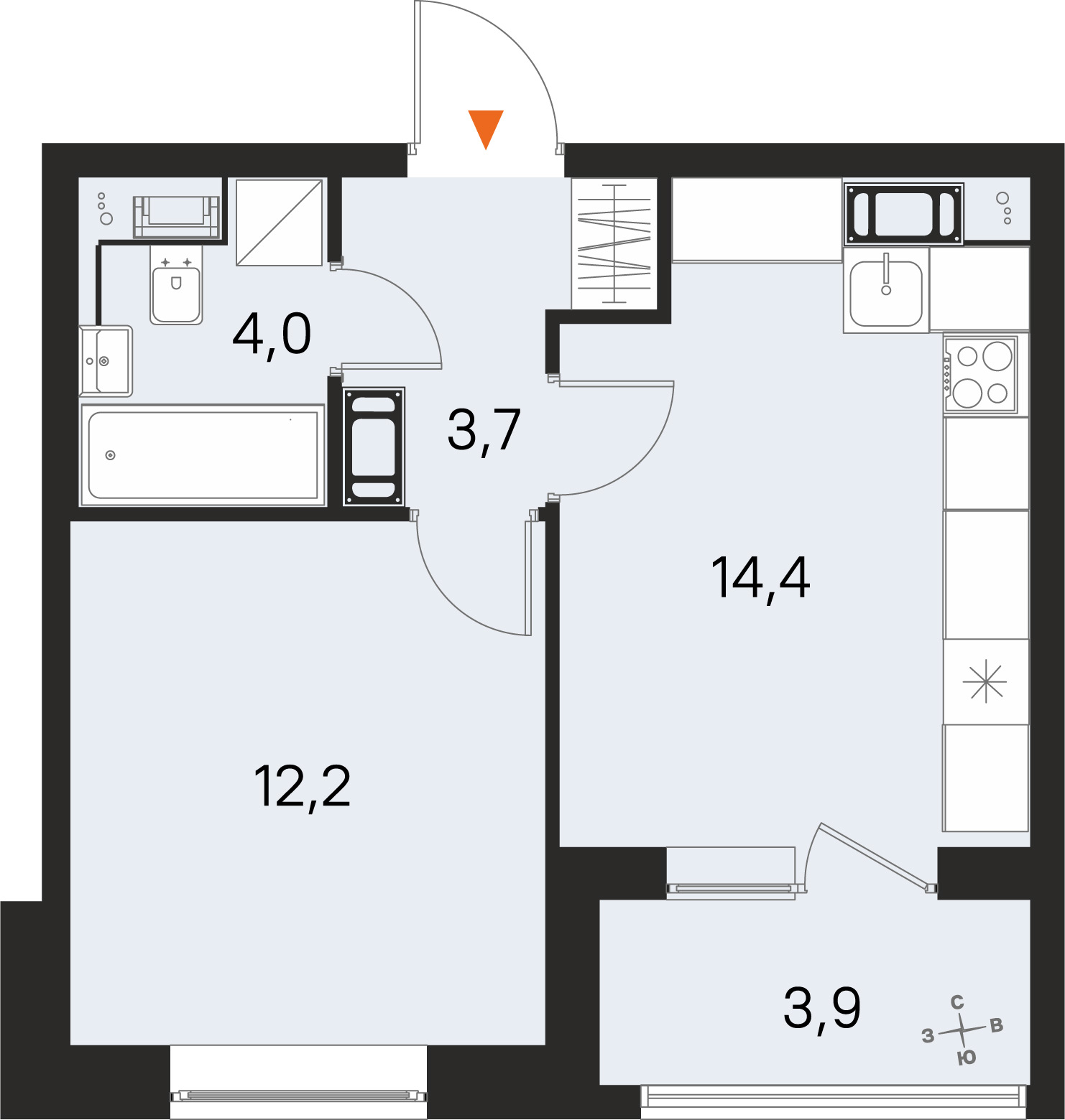 Планировка: 1-комнатная квартира, 34,3 м²