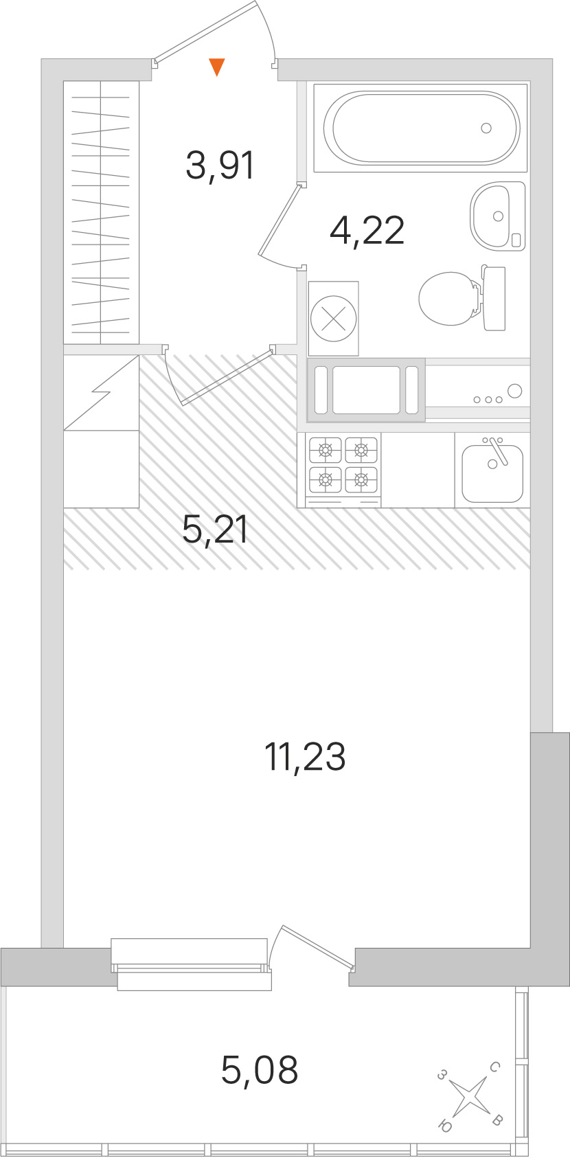 Планировка: студия, 24,6 м²