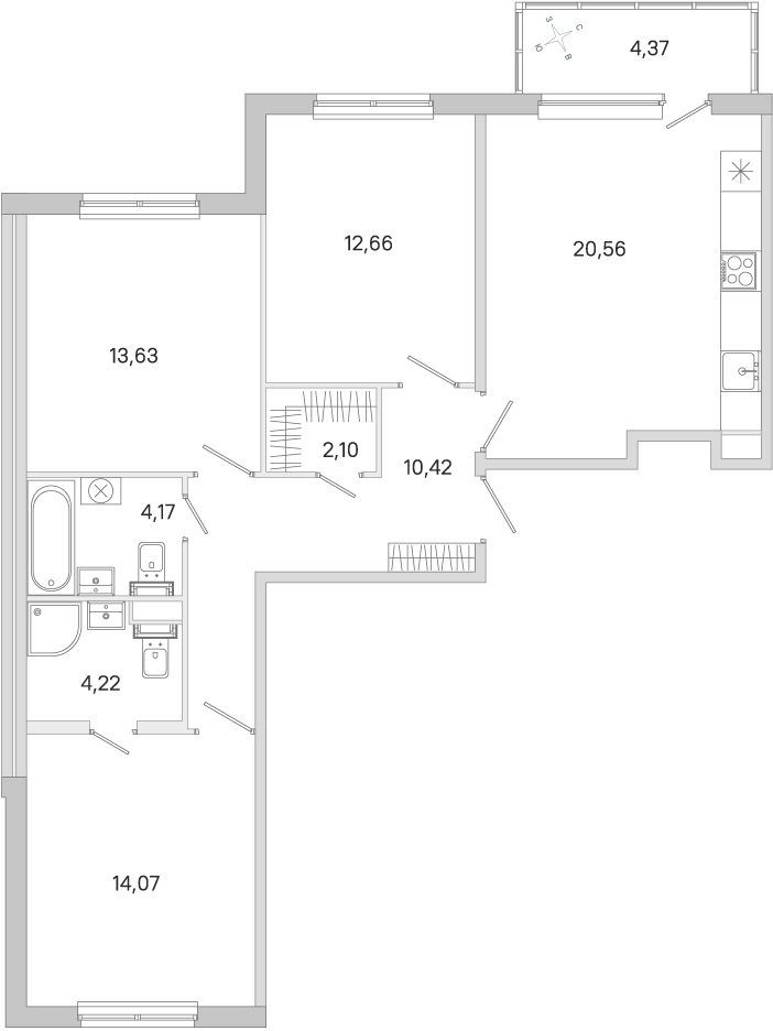 Планировка: 3-комнатная квартира, 81,8 м²