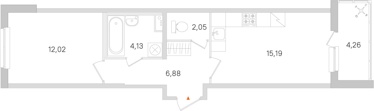 Планировка: 1-комнатная квартира, 40,3 м²