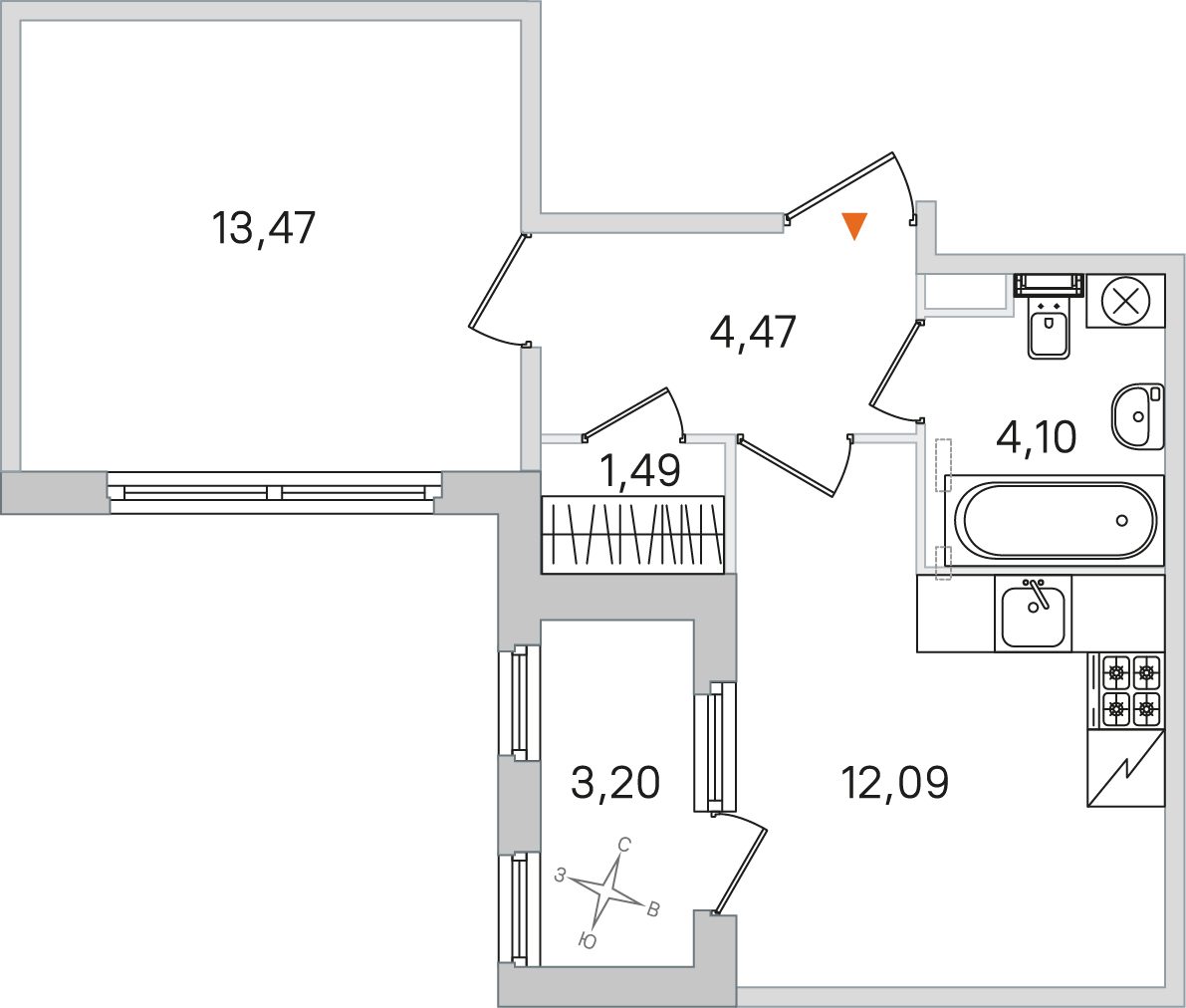 Планировка: 1-комнатная квартира, 35,6 м²