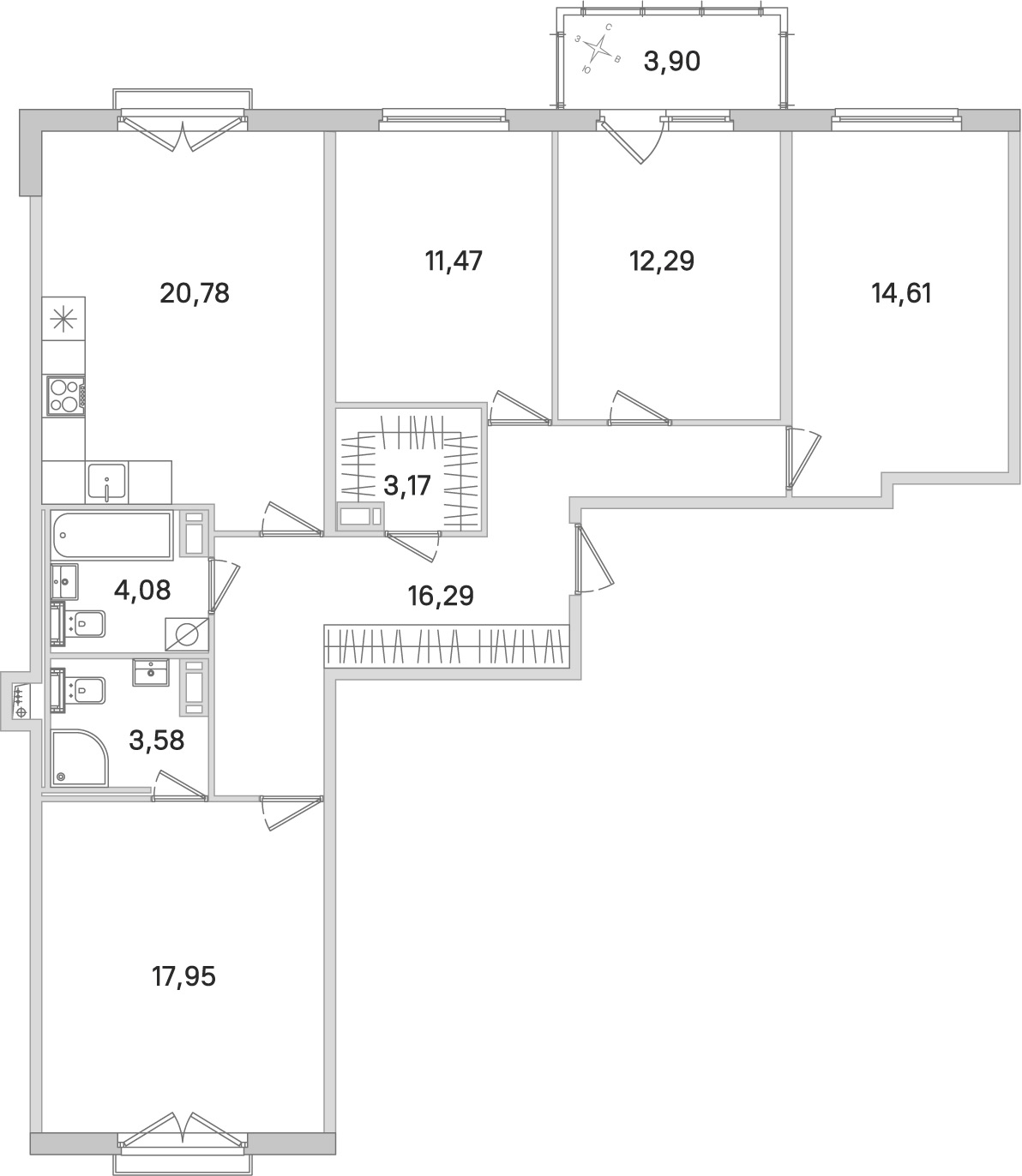 Планировка: 4-комнатная квартира, 104,2 м²