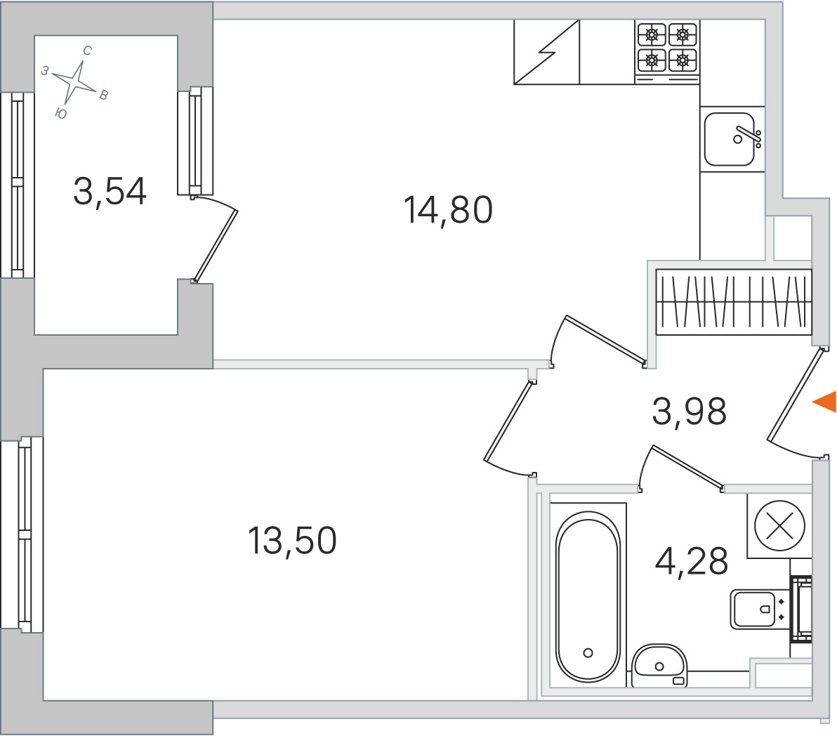 Планировка: 1-комнатная квартира, 36,6 м²