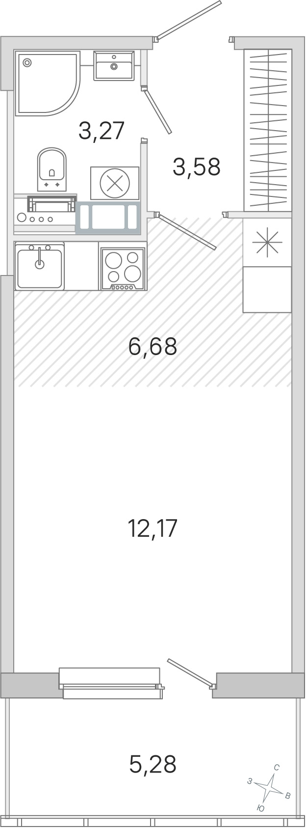 Планировка: студия, 25,7 м²