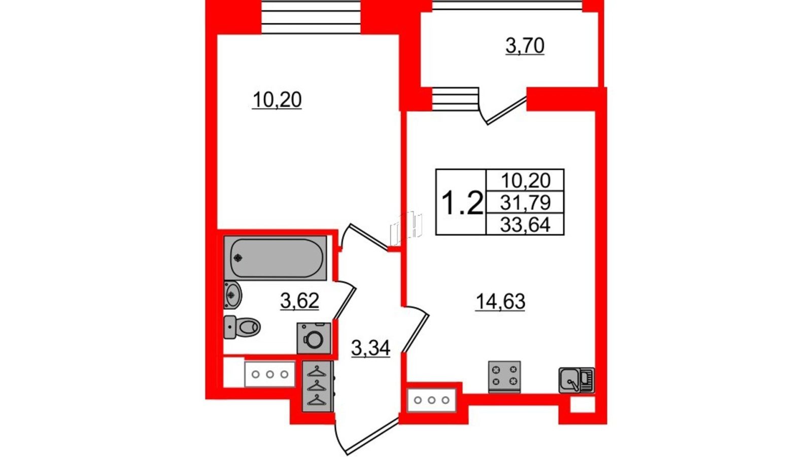 Планировка: 1-комнатная квартира, 31,8 м²
