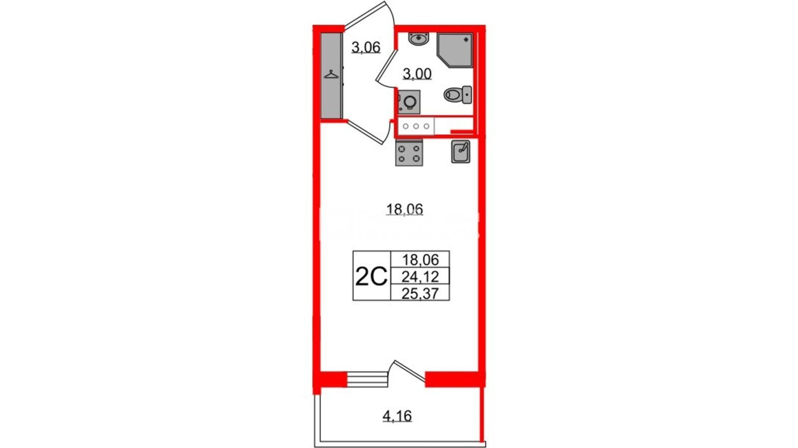 Планировка: студия, 24,1 м²