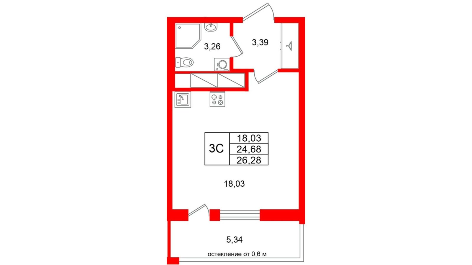 Планировка: студия, 24,7 м²