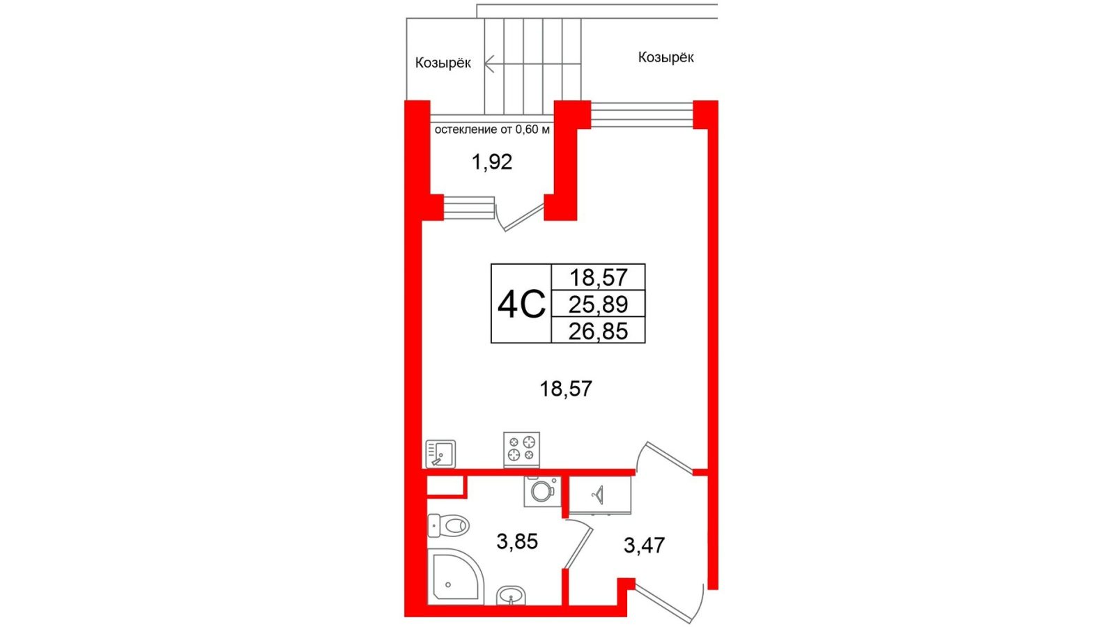 Планировка: студия, 25,9 м²