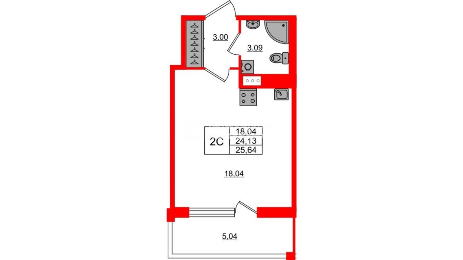 Планировка: студия, 24,1 м²