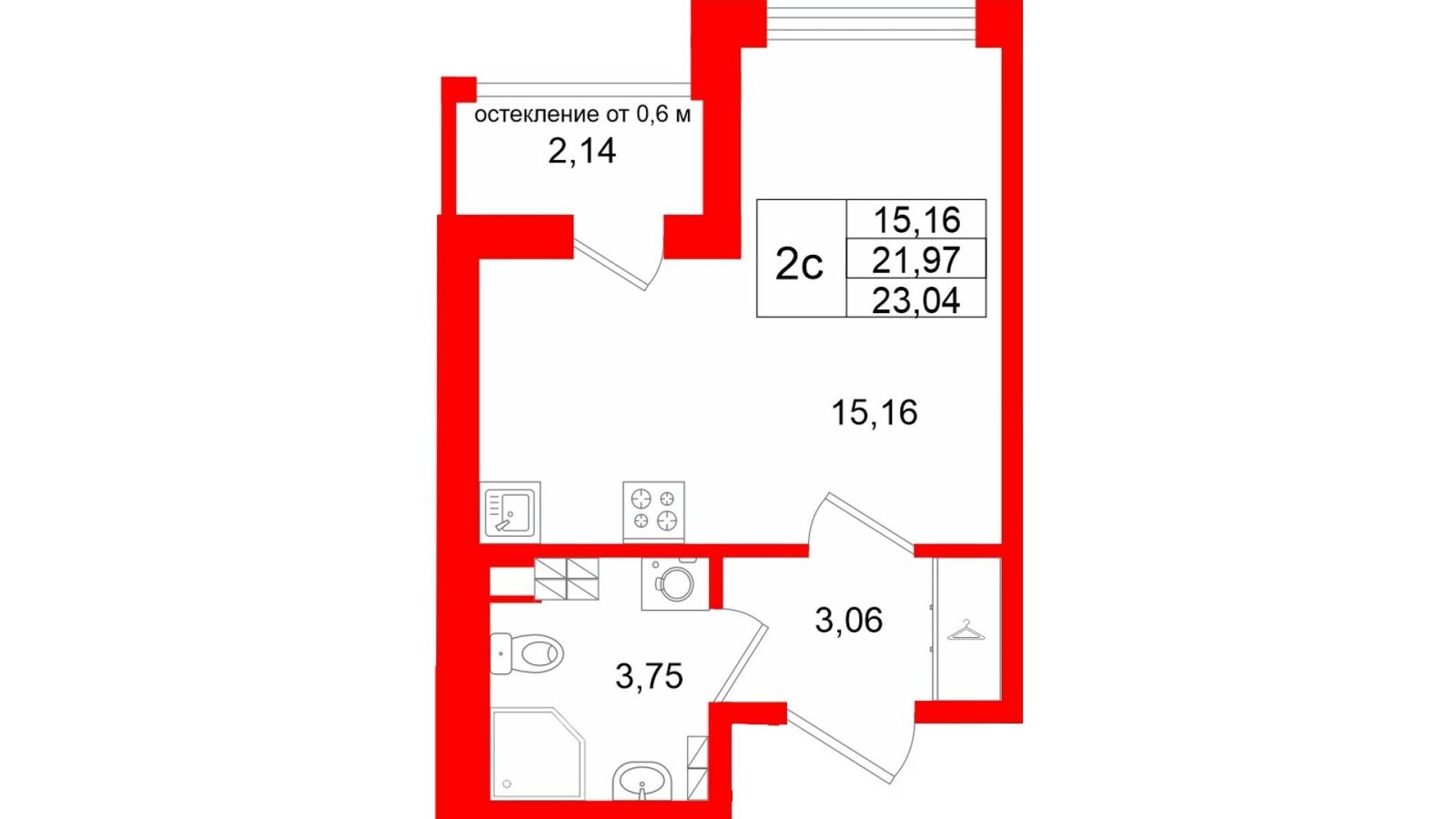 Планировка: студия, 22,0 м²