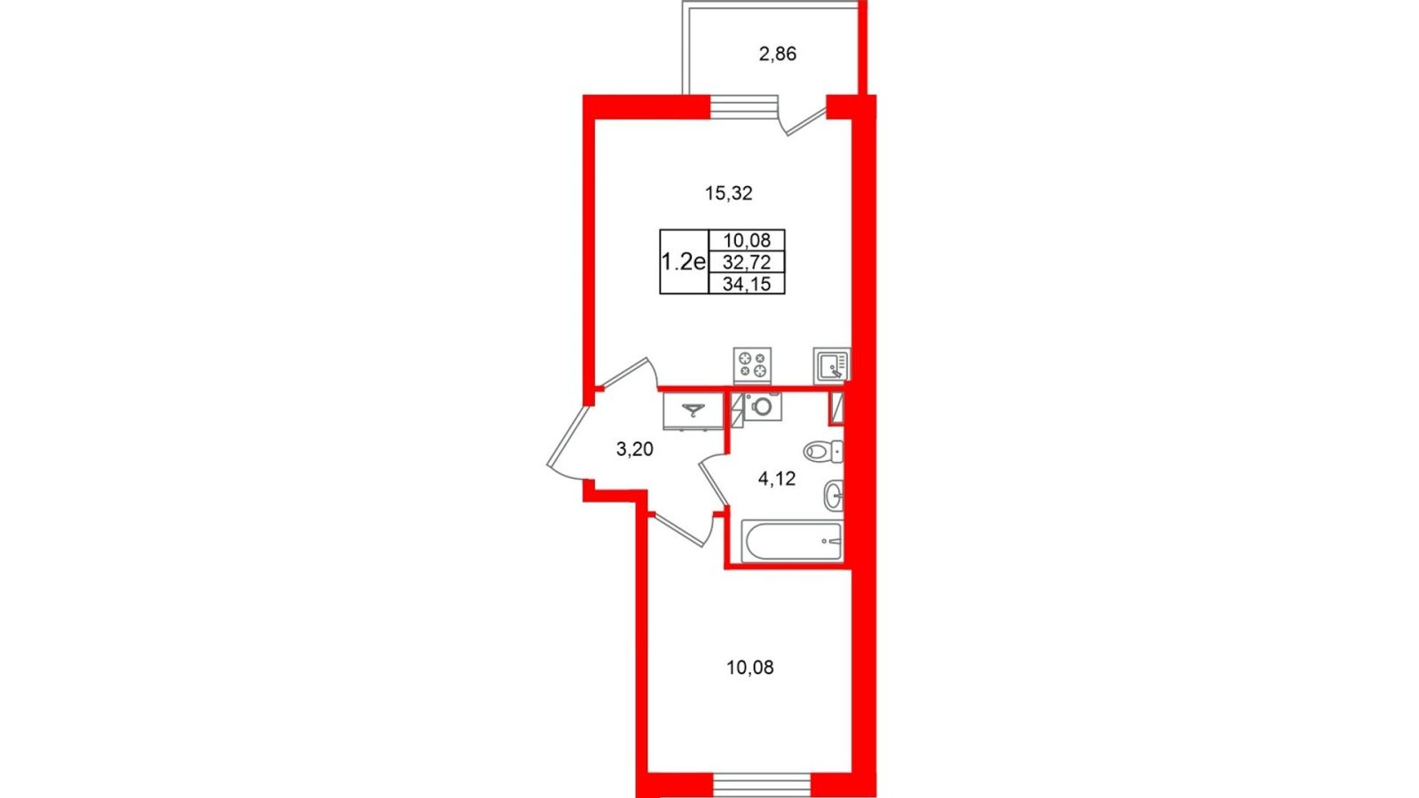 Планировка: 1-комнатная квартира, 32,7 м²