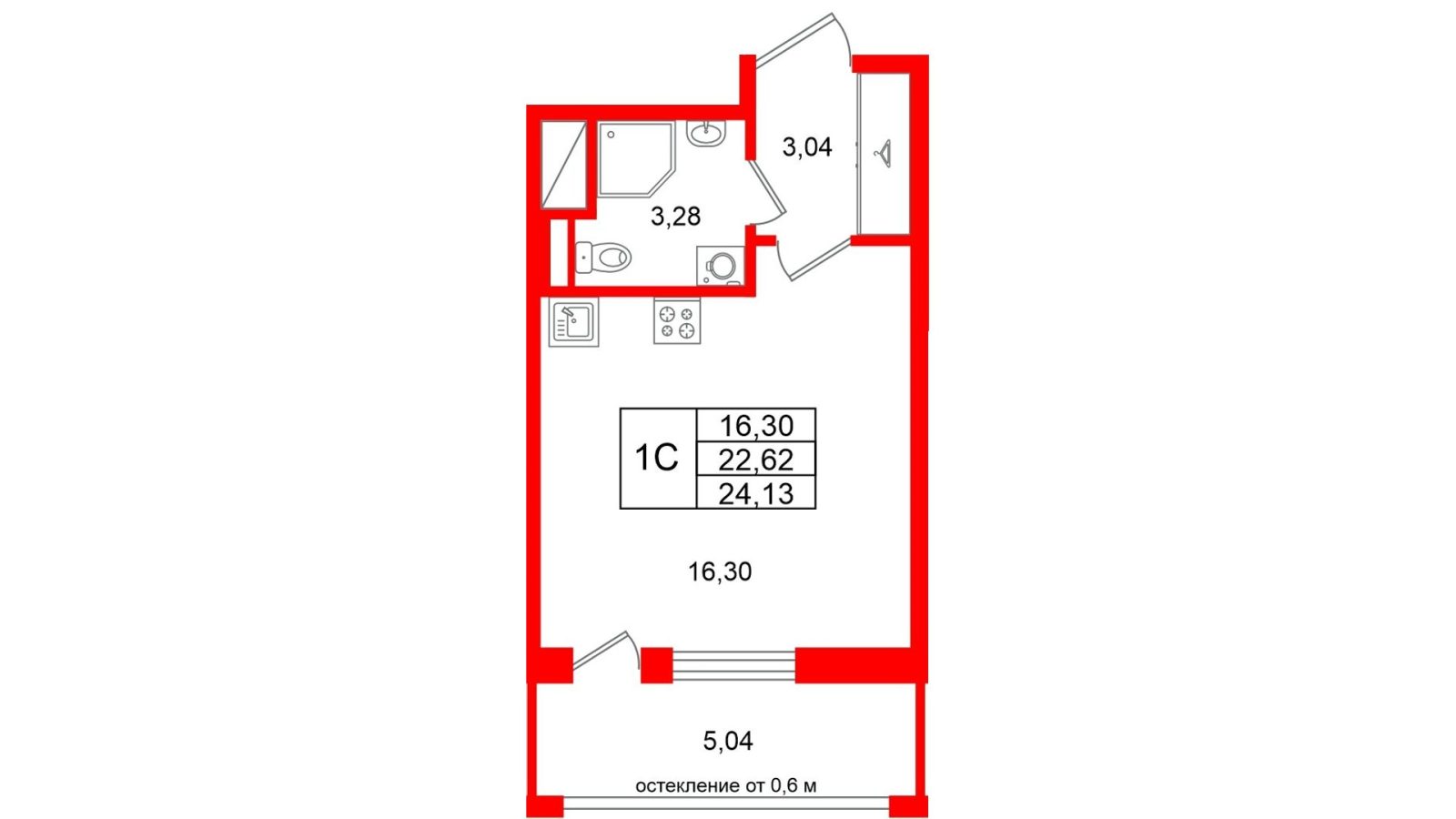 Планировка: студия, 22,6 м²