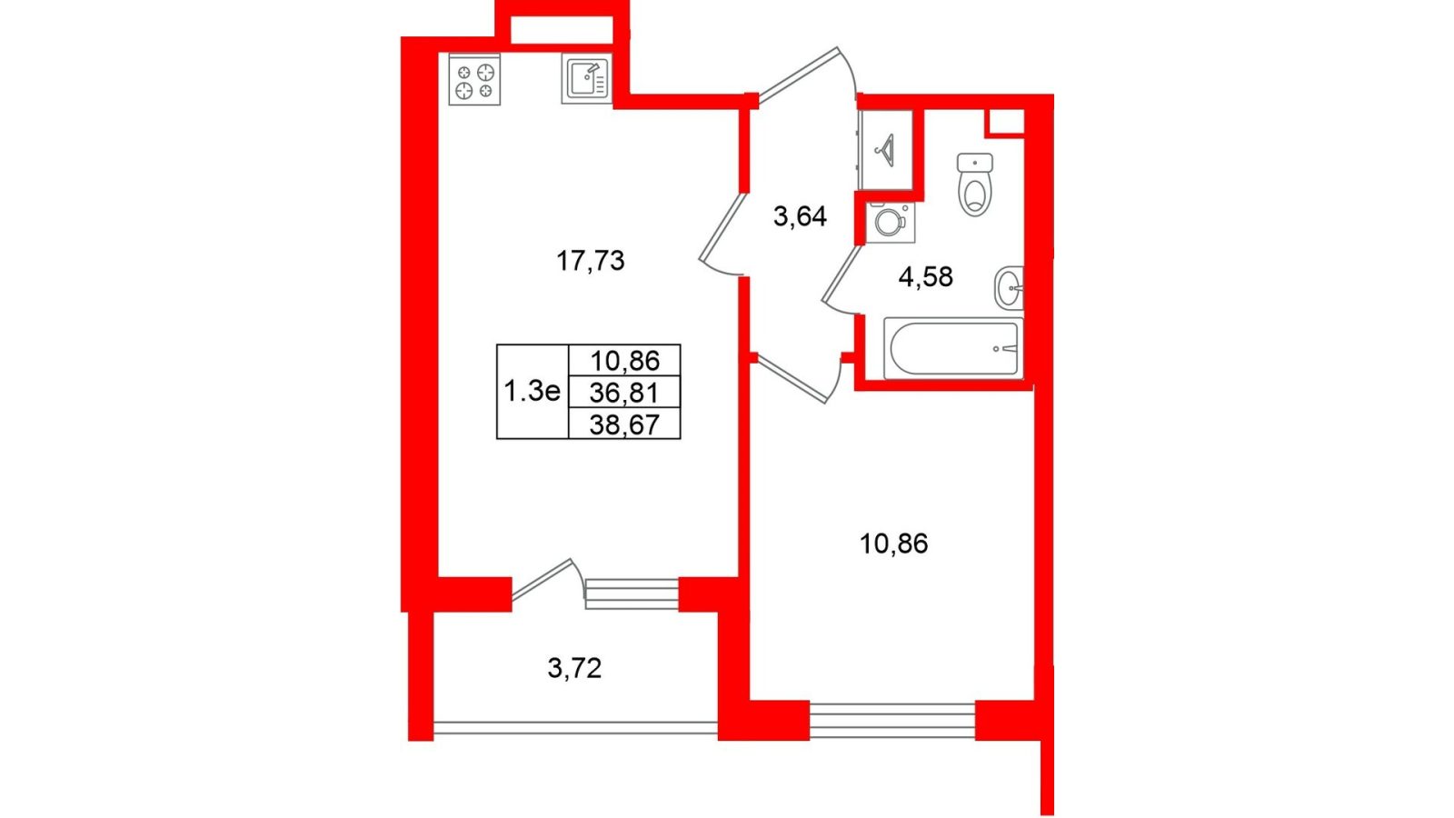 Планировка: 1-комнатная квартира, 36,8 м²