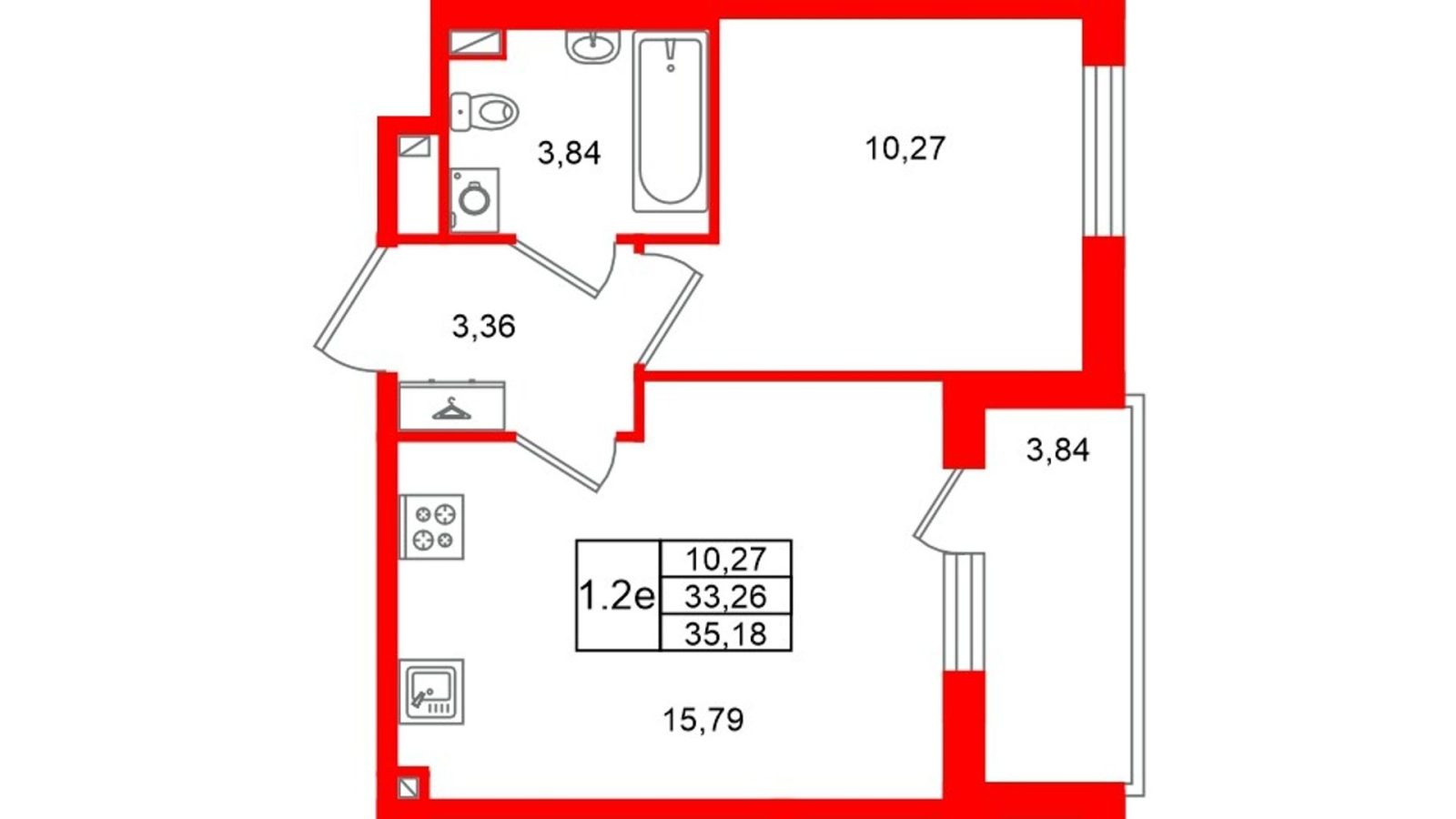 Планировка: 1-комнатная квартира, 33,3 м²