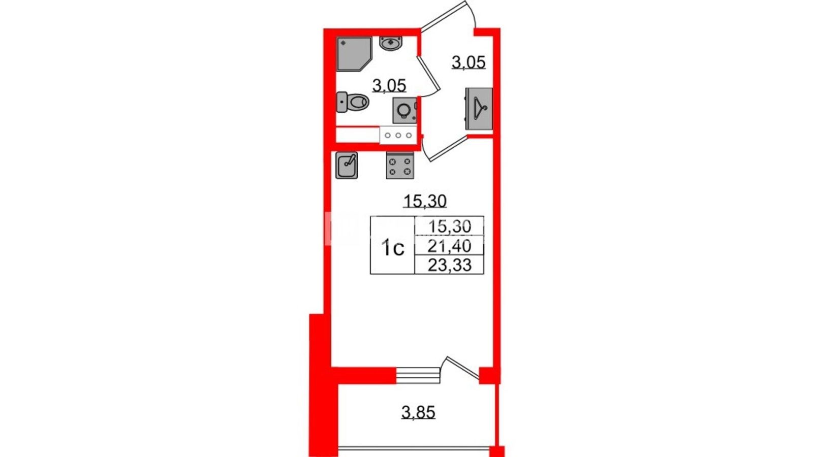 Планировка: студия, 21,4 м²