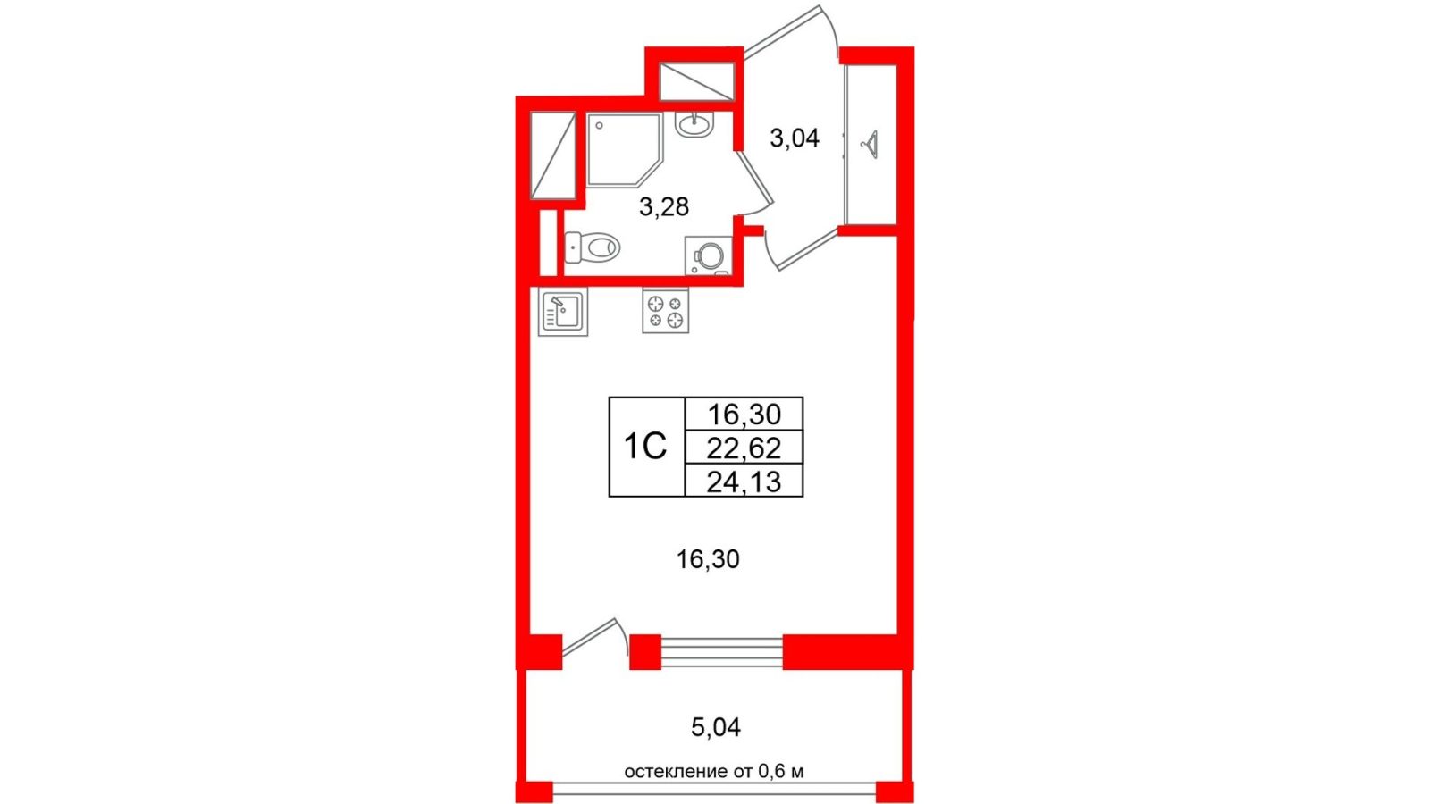 Планировка: студия, 22,6 м²
