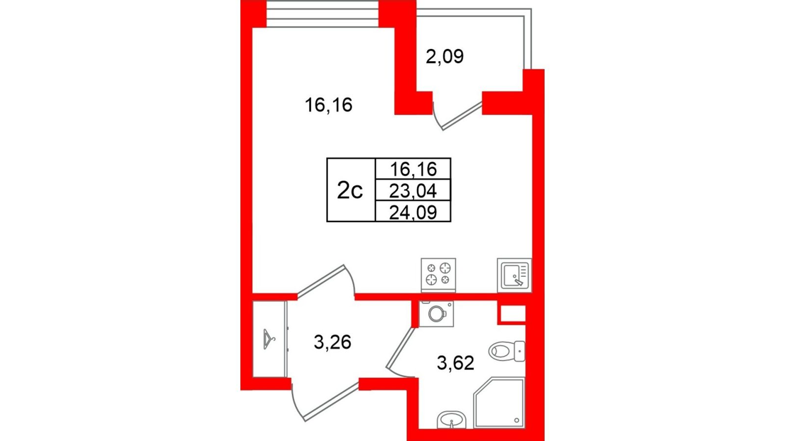 Планировка: студия, 23,0 м²