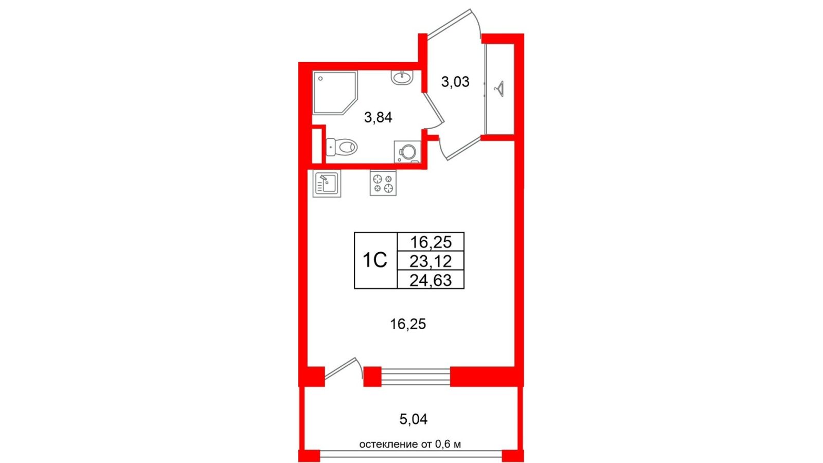 Планировка: студия, 23,1 м²