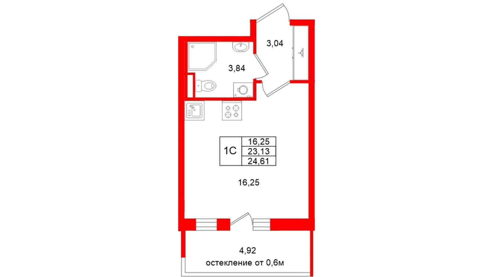 Планировка: студия, 23,1 м²