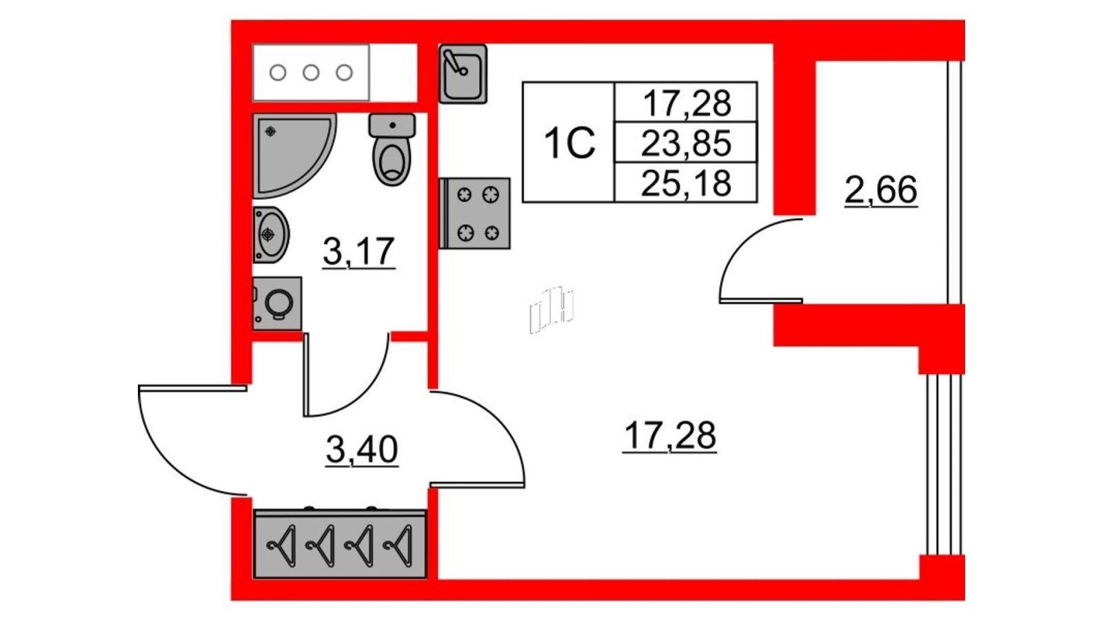 Планировка: студия, 23,9 м²
