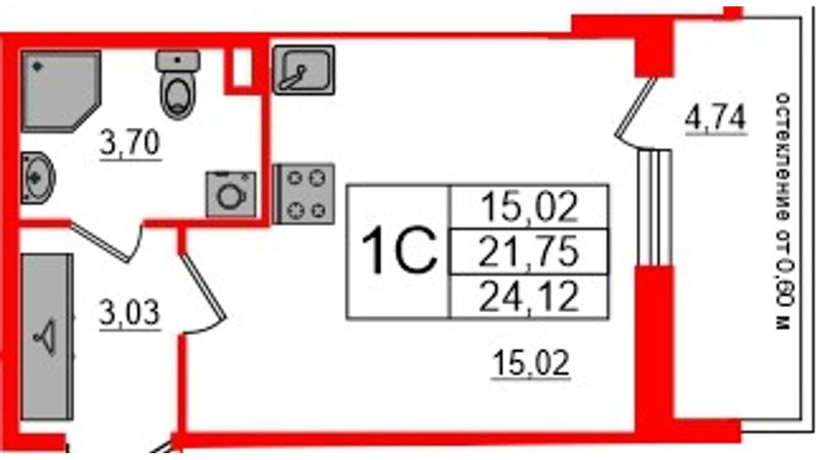 Планировка: студия, 21,8 м²