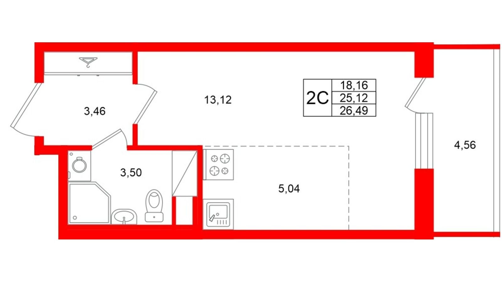 Планировка: студия, 25,1 м²