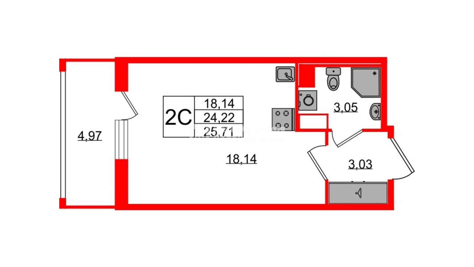 Планировка: студия, 24,2 м²