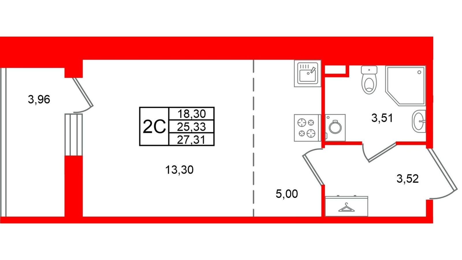 Планировка: студия, 25,3 м²
