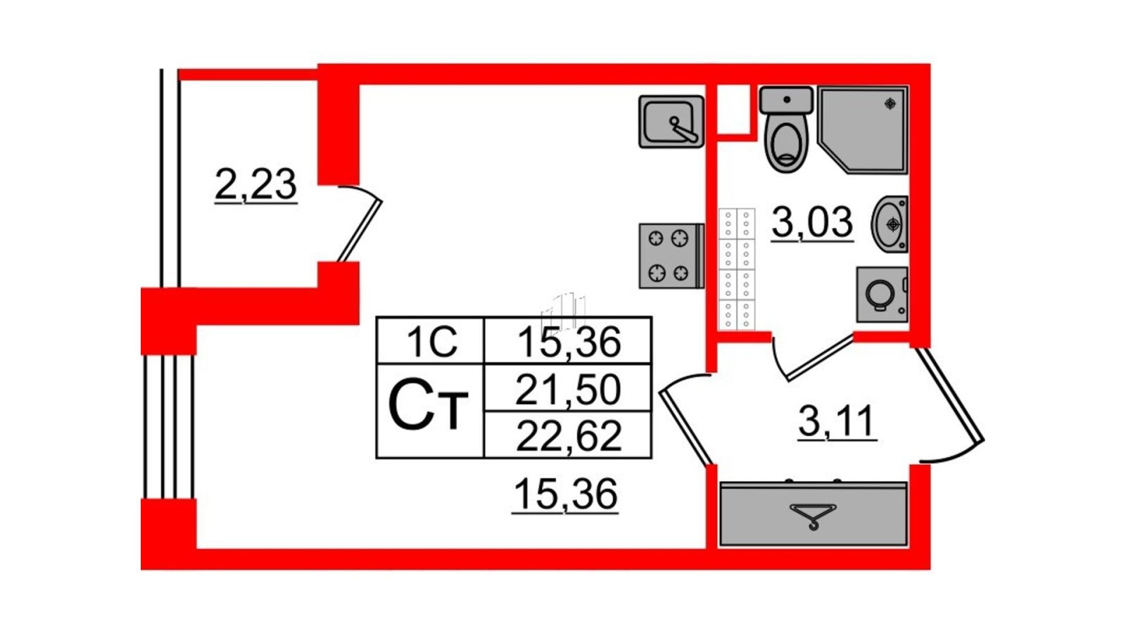 Планировка: студия, 21,0 м²