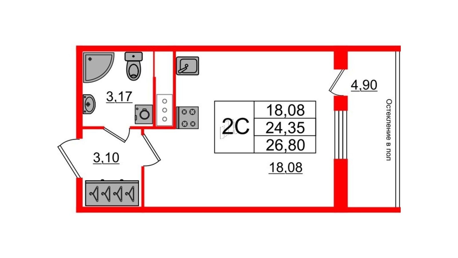 Планировка: студия, 24,2 м²