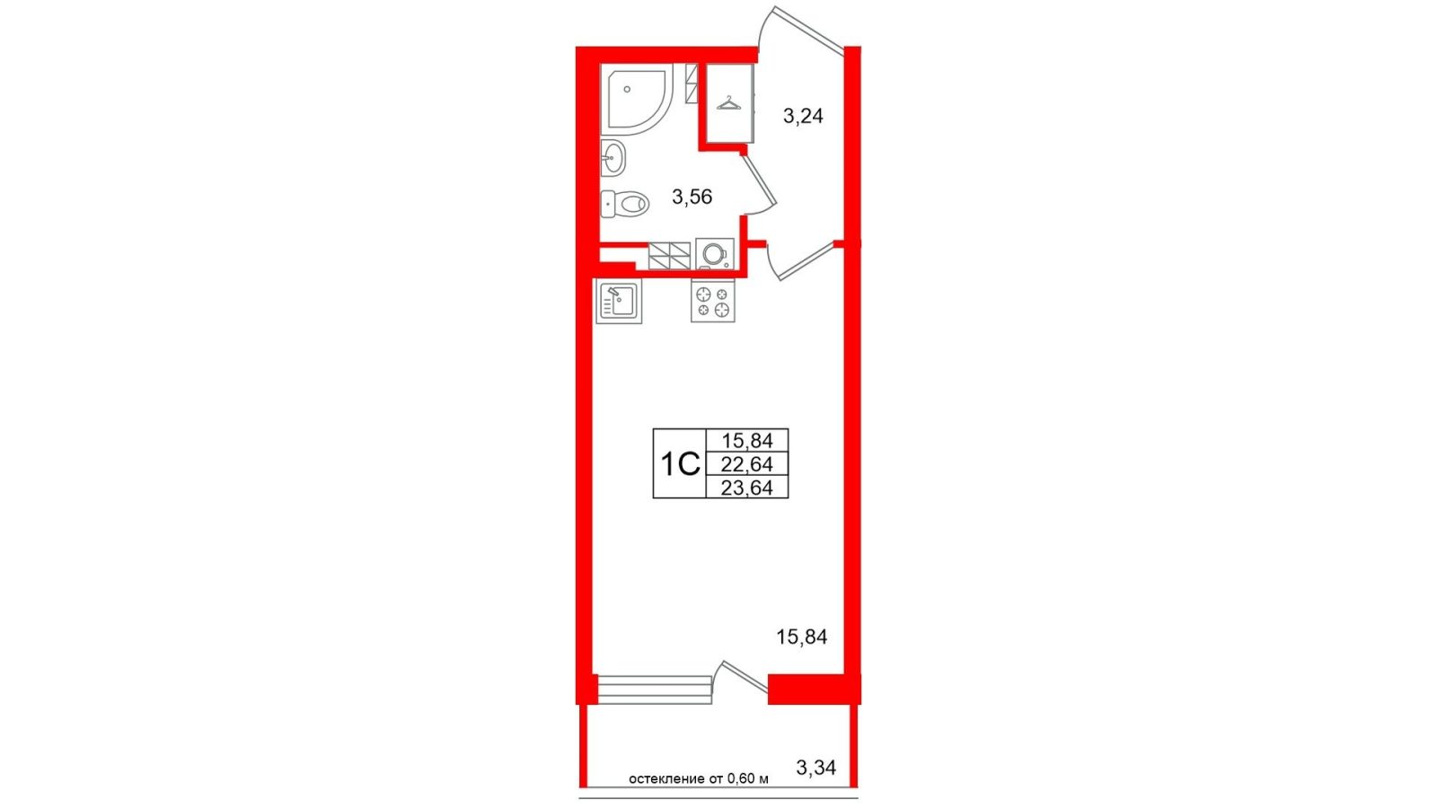 Планировка: студия, 22,6 м²