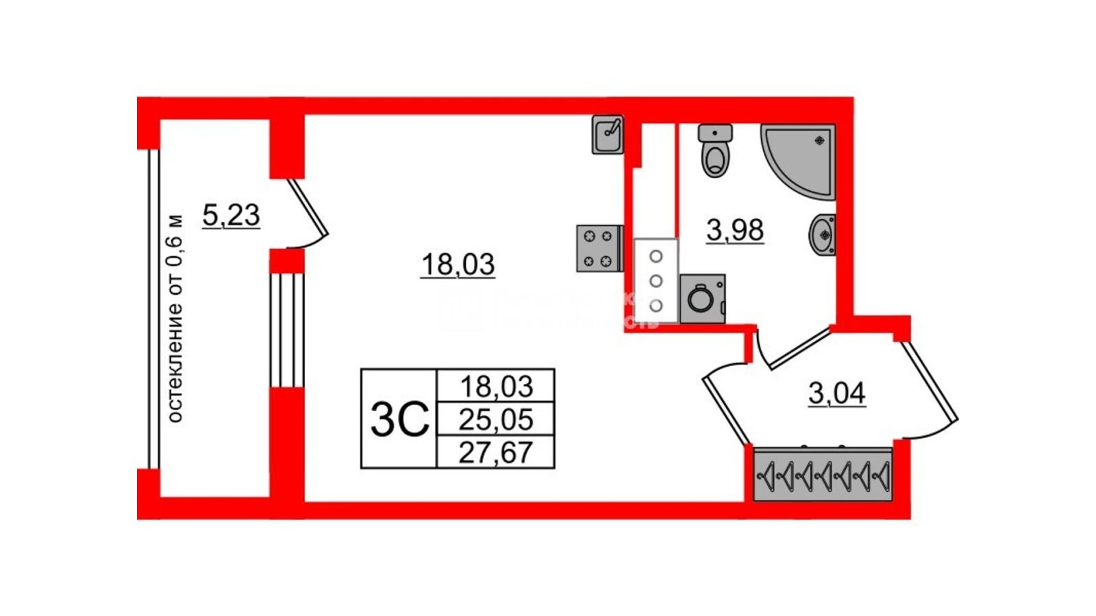 Планировка: студия, 25,1 м²