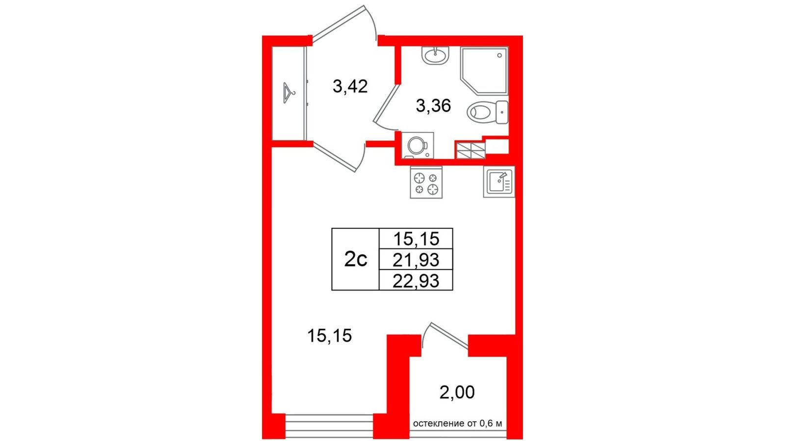 Планировка: студия, 21,9 м²