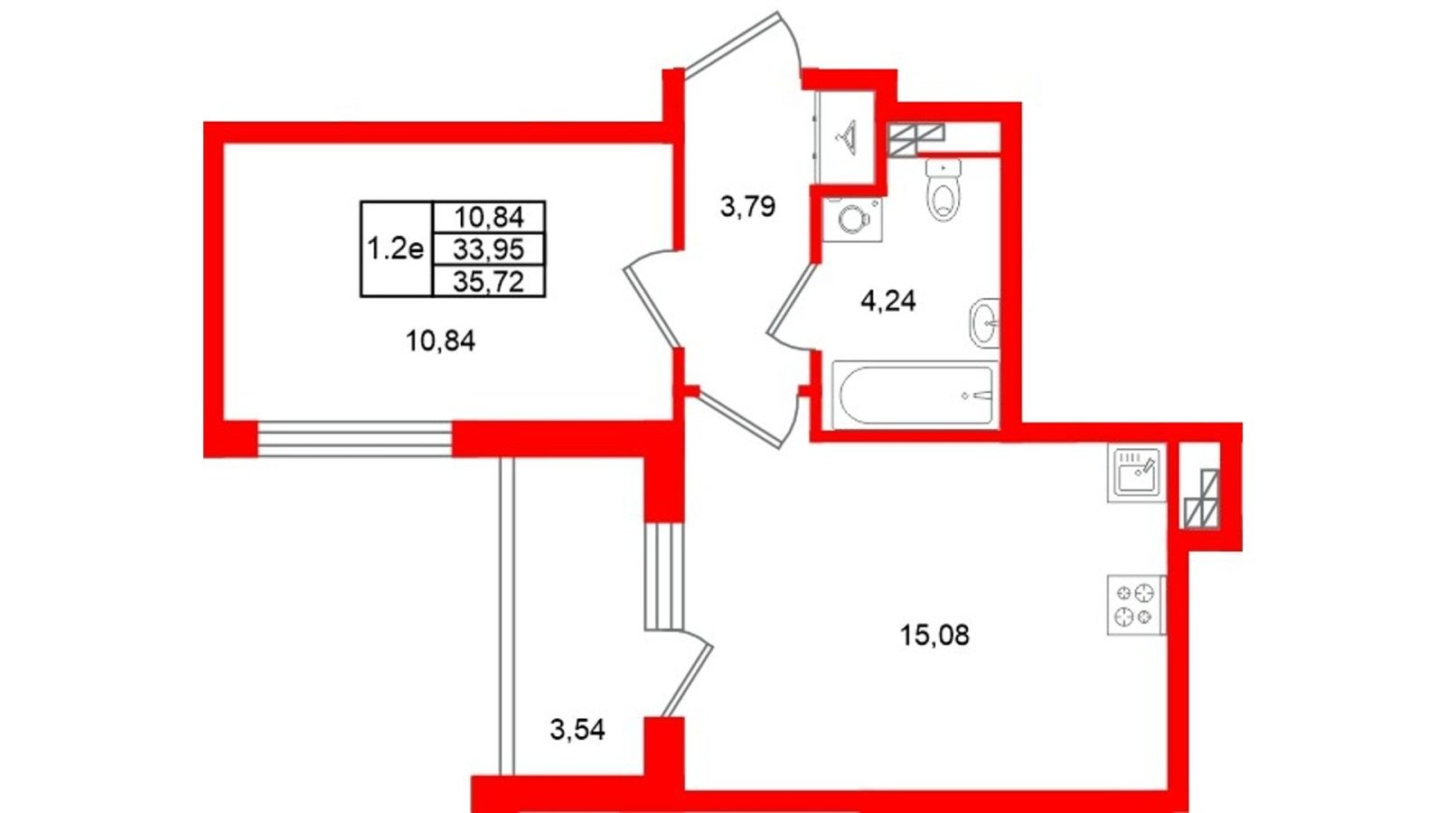 Планировка: 1-комнатная квартира, 34,0 м²