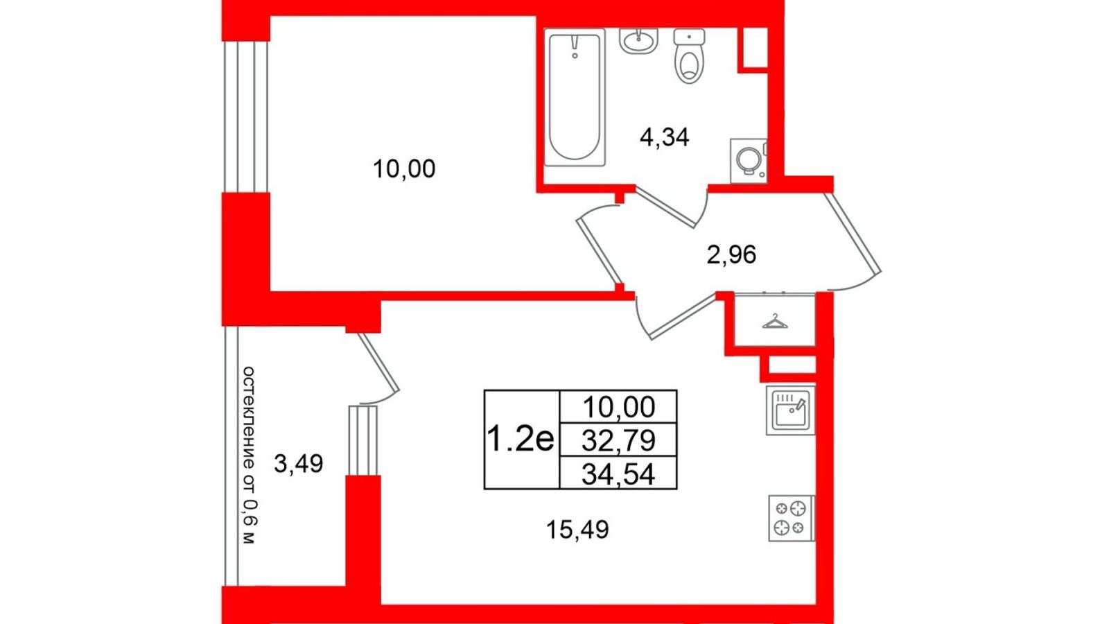 Планировка: 1-комнатная квартира, 32,8 м²