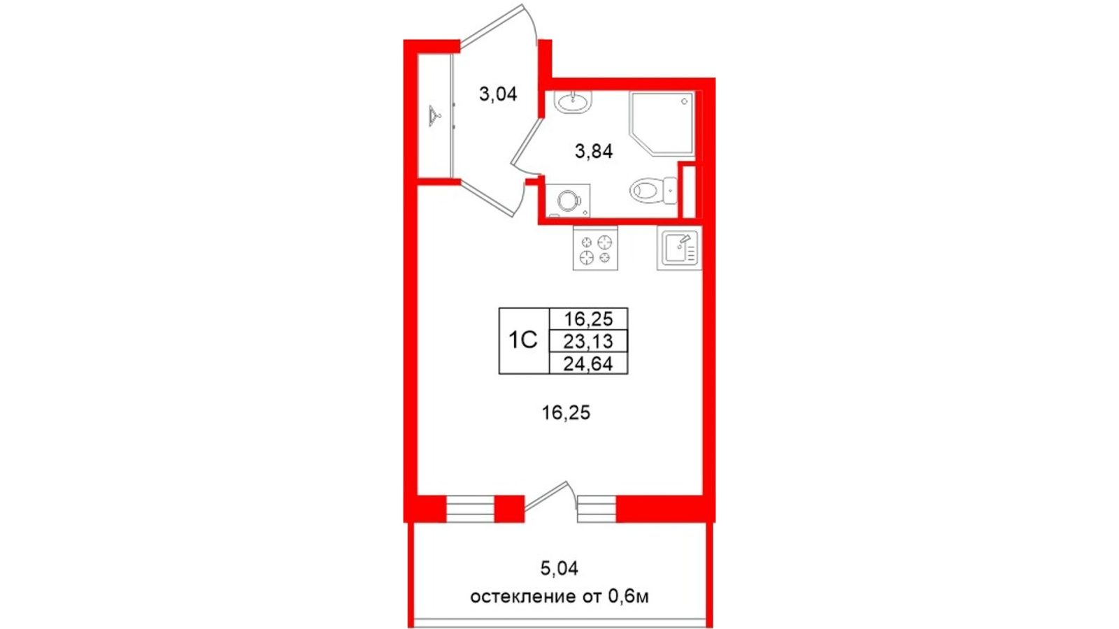 Планировка: студия, 23,1 м²