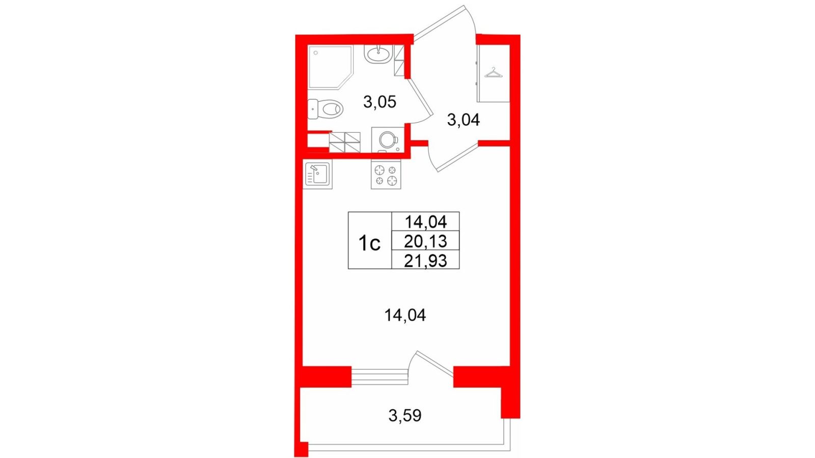 Планировка: студия, 20,1 м²