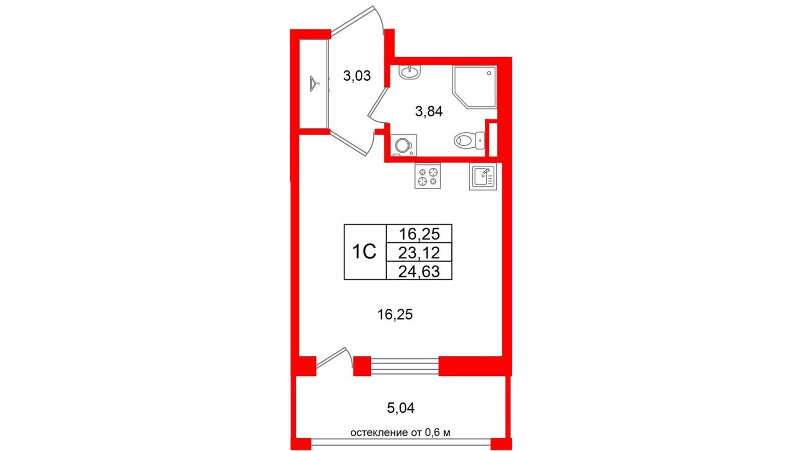 Планировка: студия, 23,1 м²