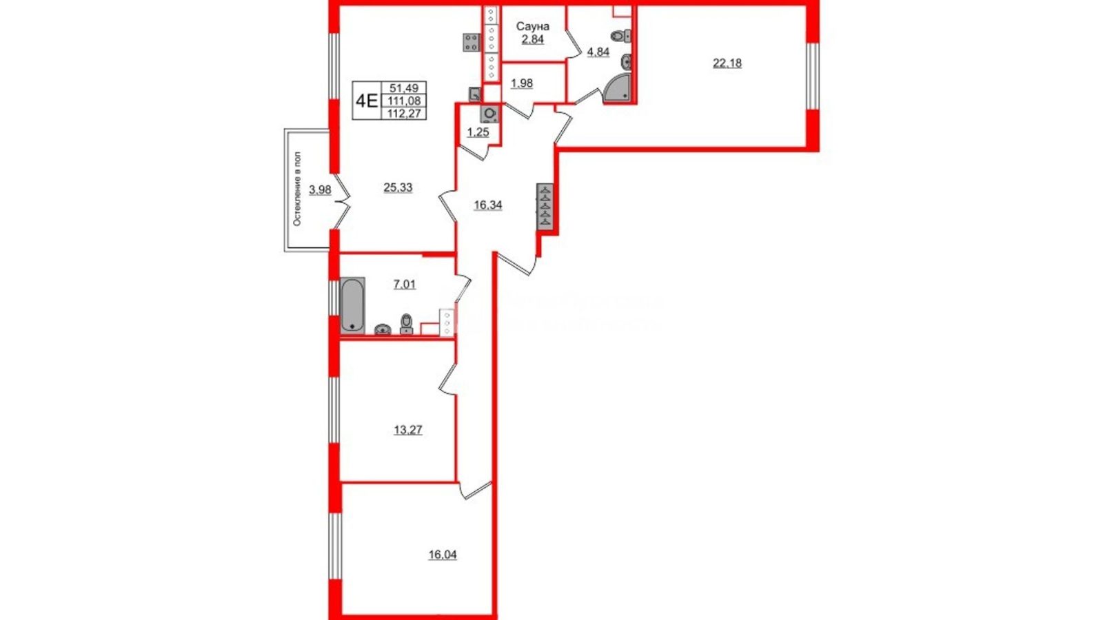 Планировка: 3-комнатная квартира, 109,4 м²